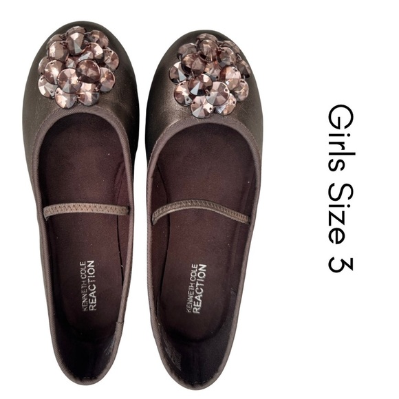 Girls Kenneth Cole Reaction Dip & Slide MZ Bronze Jeweled Flats Y3 - Picture 1 of 4